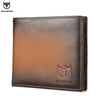Brown genuine leather bifold wallet with a embossed bull design and Bullcaptain branding