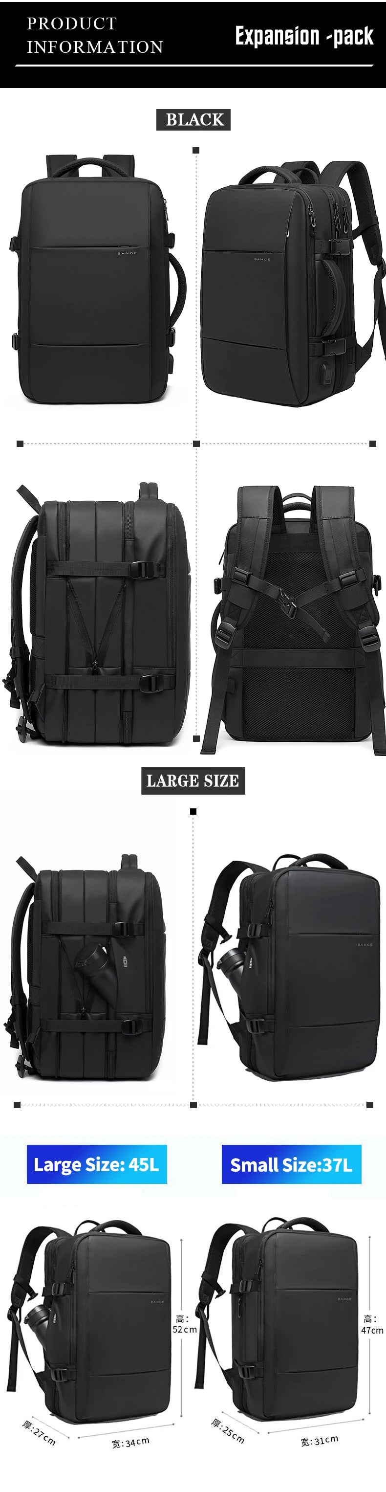 Expandable Travel Backpack with Laptop Compartment