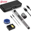 A black cordless USB soldering iron kit with an adjustable temperature display and screwdriver tip.