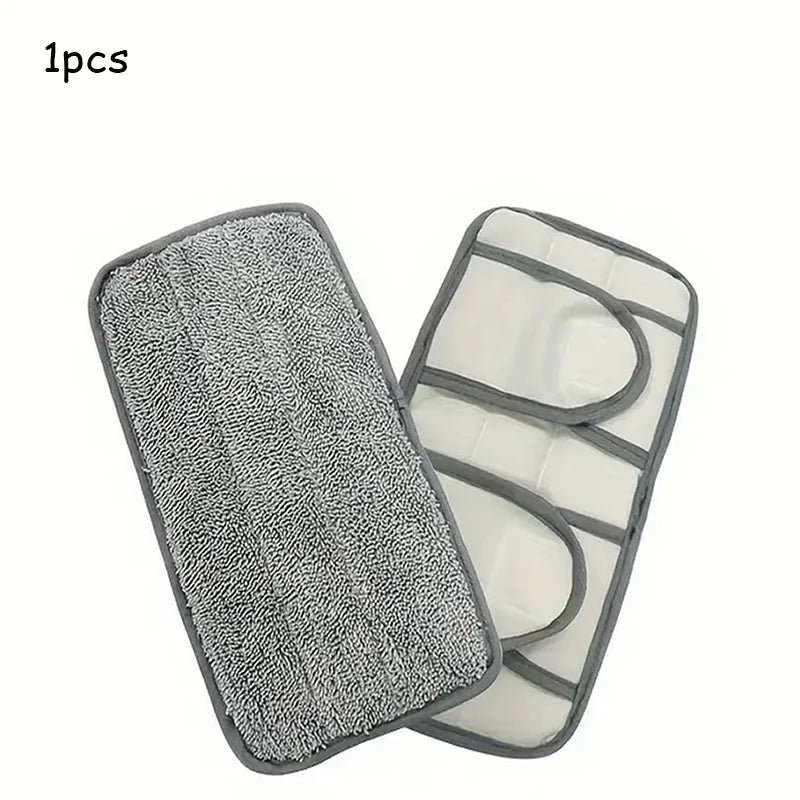A set of one reusable gray microfiber mop pads and a storage holder for flat mops.