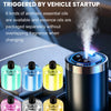 Un set de six flacons d'huiles essentielles à côté d'un diffuseur portable sombre avec éclairage LED.