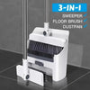 A white 3-in-1 sweeper tool with an aluminum handle, featuring a floor brush and dustpan.