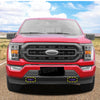 Red TPE front bumper tow hook cover for a Ford F-150 truck.