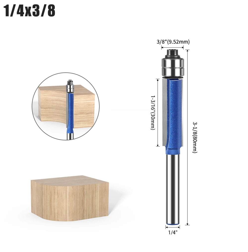 Flush Trim Router Bits with Dual Bearings – Set of 4 Sizes
