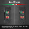 A digital load check display for a car battery tester showing Full, Middle, and Low battery states.