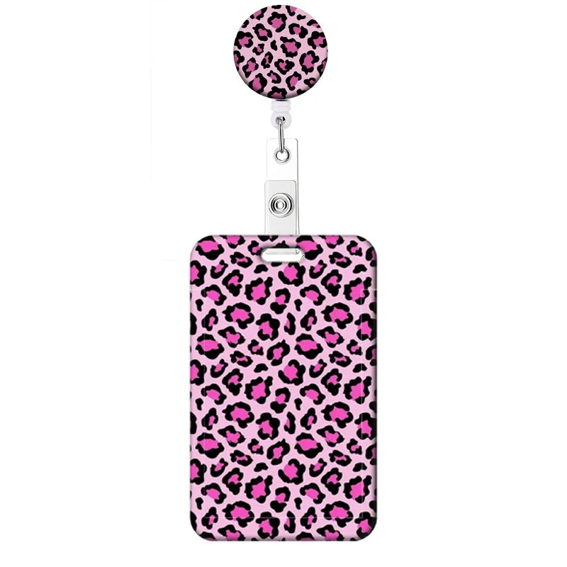 Leopard Print Retractable Badge Holder with Clip