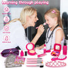 A learning through playing kit featuring makeup tools, brushes, and accessories for children.
