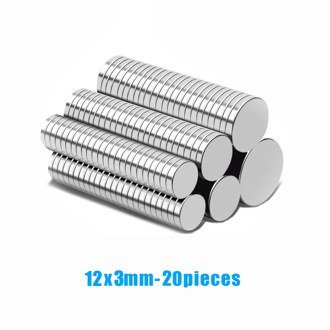 A stack of 20 silver metal refrigerator magnets, each measuring 3mm long.