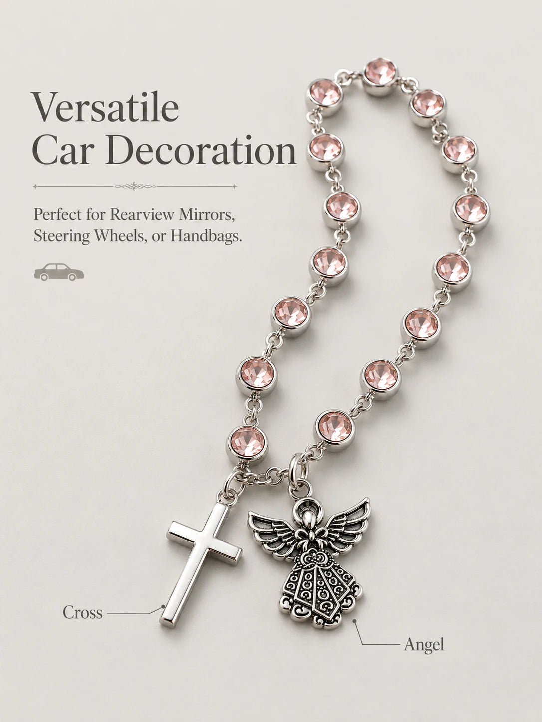 Crystal Angel & Cross Car Charm
