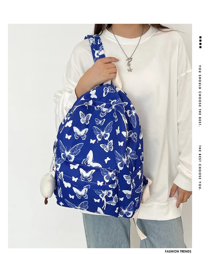 Butterfly Print Canvas Backpack for Women