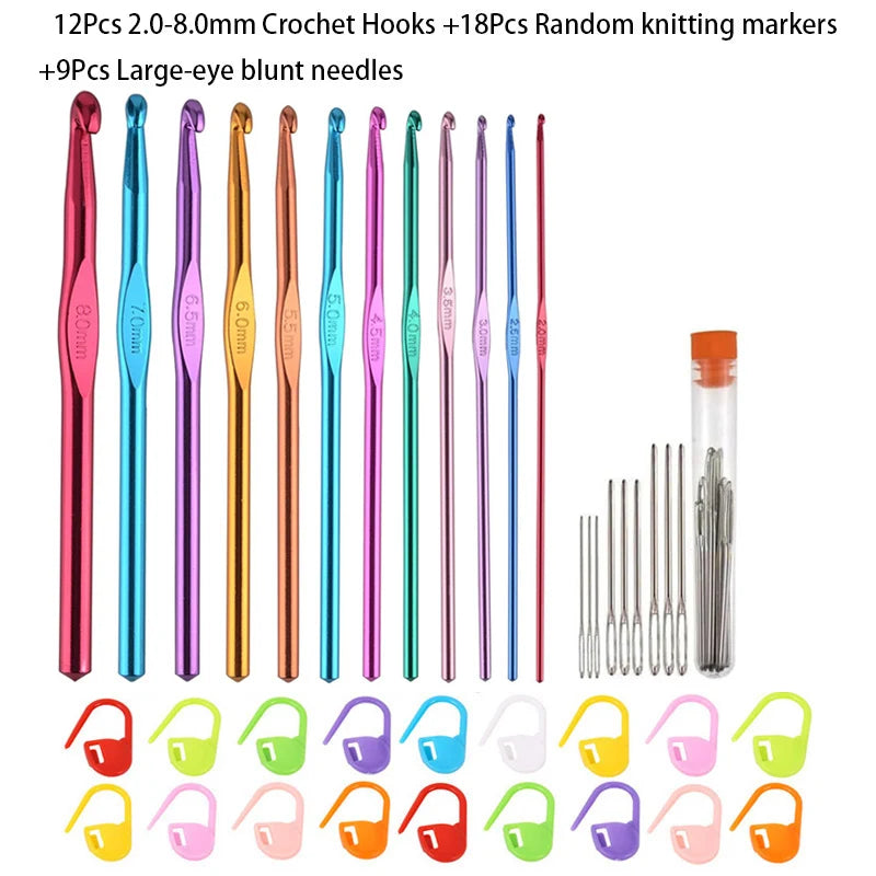 Colorful Aluminum Crochet Hook Set with Ergonomic Handles