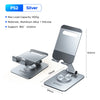 Silver PS2 360° rotating aluminum phone stand with a slotted design