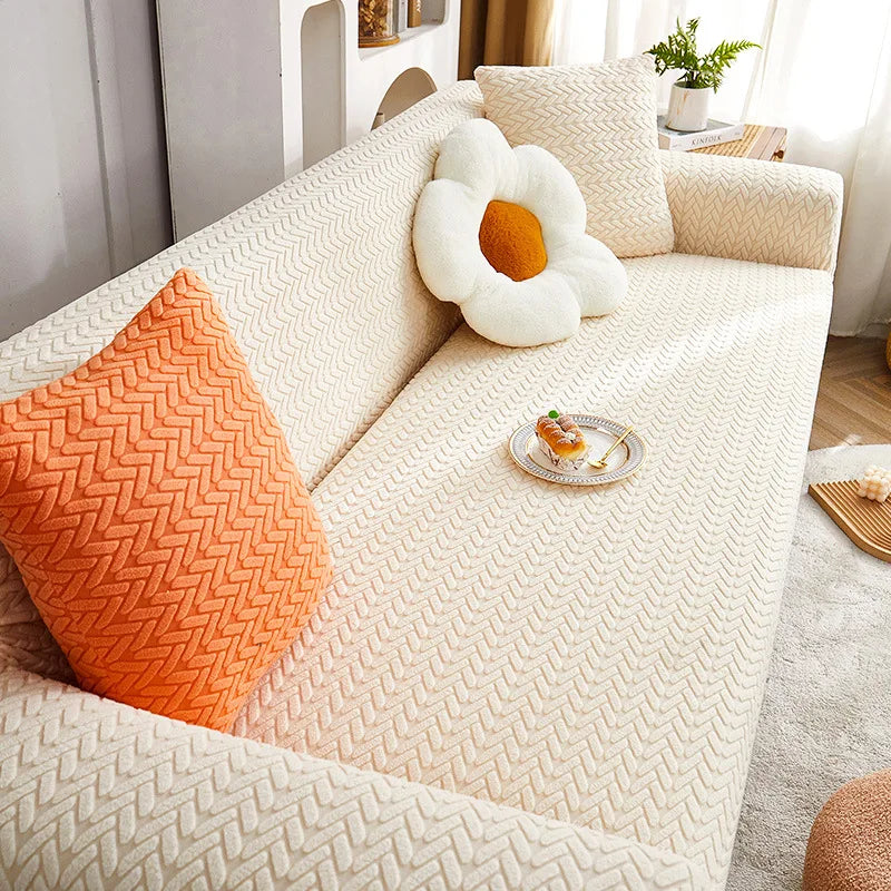 Stretch Plush Sofa Cover with Anti-Slip Grip