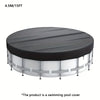 A round above-ground swimming pool cover with a black top and white sides.