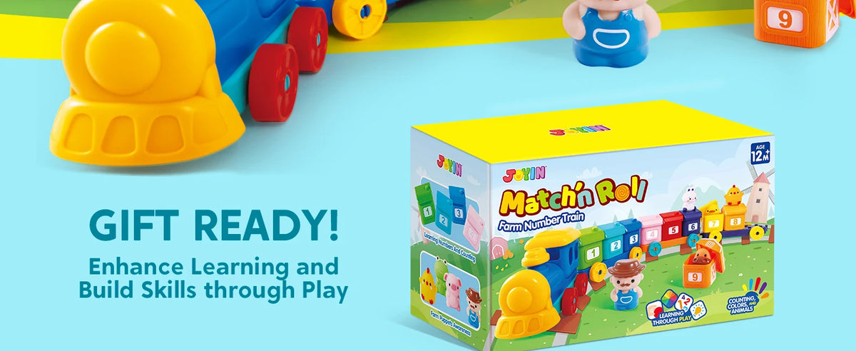 A box of Matchin Roll Farm Animal Counting Train for learning and skill building.