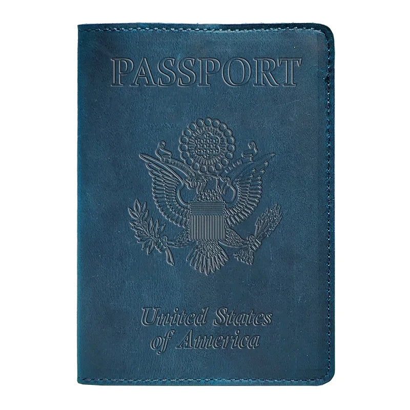 Genuine Leather Passport Holder with USA Flag Design