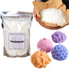 Bag of natural soybean wax flakes and various colored soy wax candles