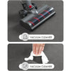 A vacuum cleaner device is shown, and a hand is cleaning a surface with a white cloth using a vacuum cleaner.