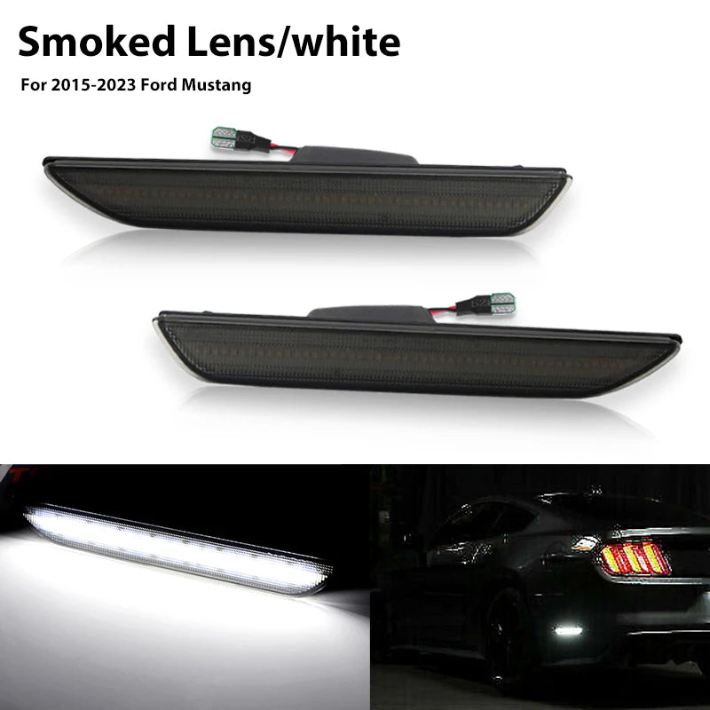 Black smoked lens LED rear side marker lights for a 2015-2023 Ford Mustang