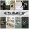 A collection of four interior designs featuring bedroom and hospital settings with motivational patterns.