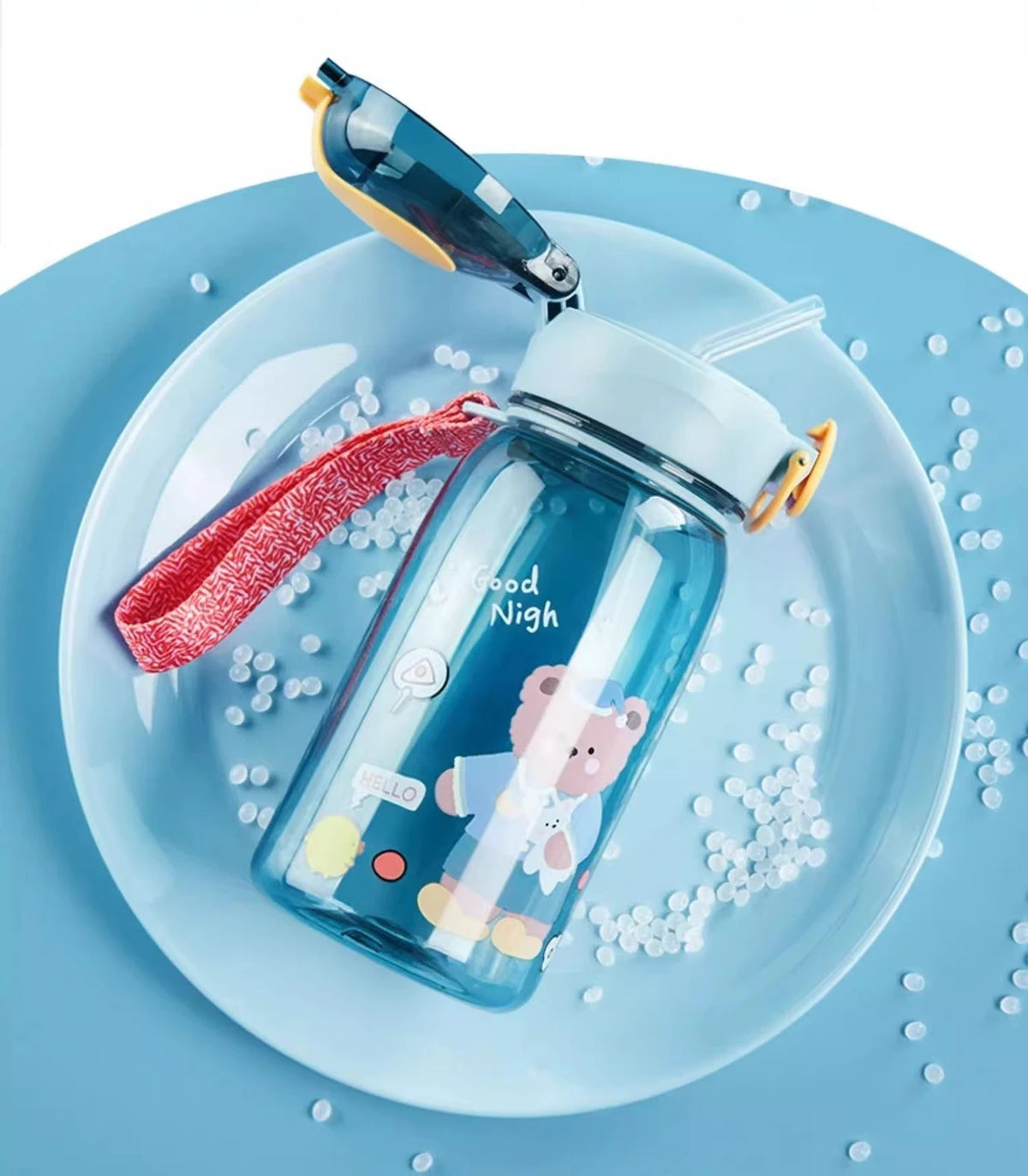 Kids' Teddy Bear Water Bottle with Straw & Carry Strap