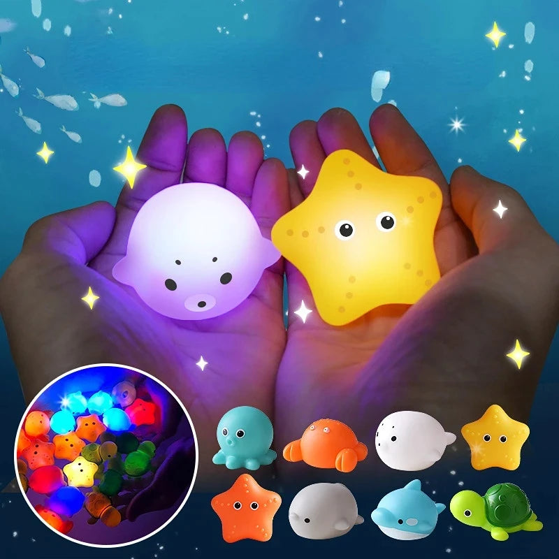 Glow-in-the-Dark Animal Bath Toy Set with Floating Net