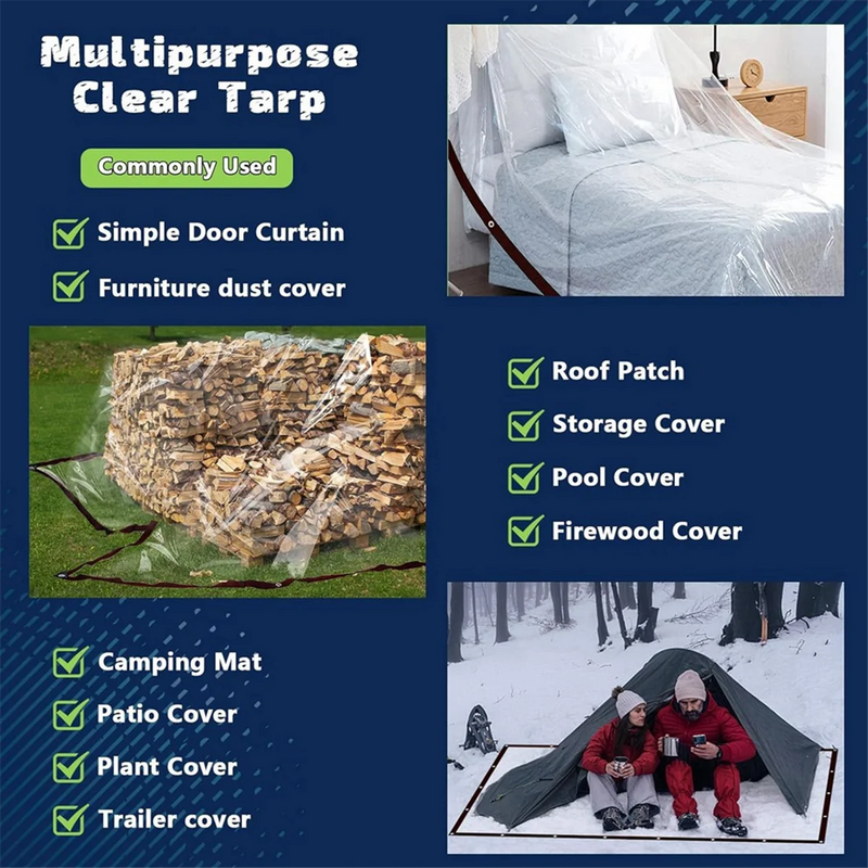 Heavy-Duty Clear Waterproof Tarp - 2x2m