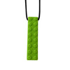 A bright lime green silicone sensory chew necklace pendant with a textured, bumpy surface.