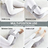 Almohada ergonómica para la rodilla mostrada en varias posiciones bajo la pierna, entre piernas y debajo de la pantorrilla pa