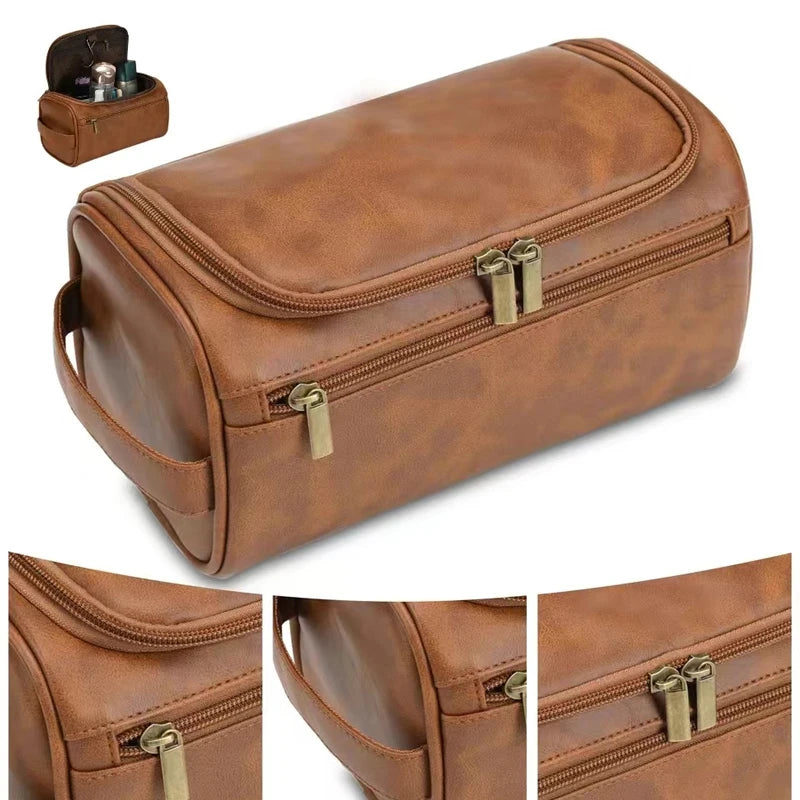 Hanging Leather Toiletry Bag with Durable Water-Resistant Design