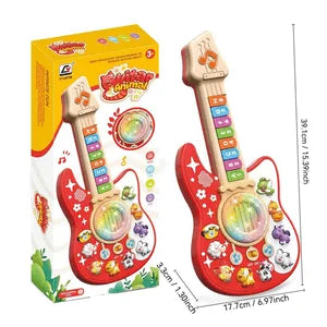 Guitare sonore éducative colorée pour enfants avec diverses figures et sons d'animaux.