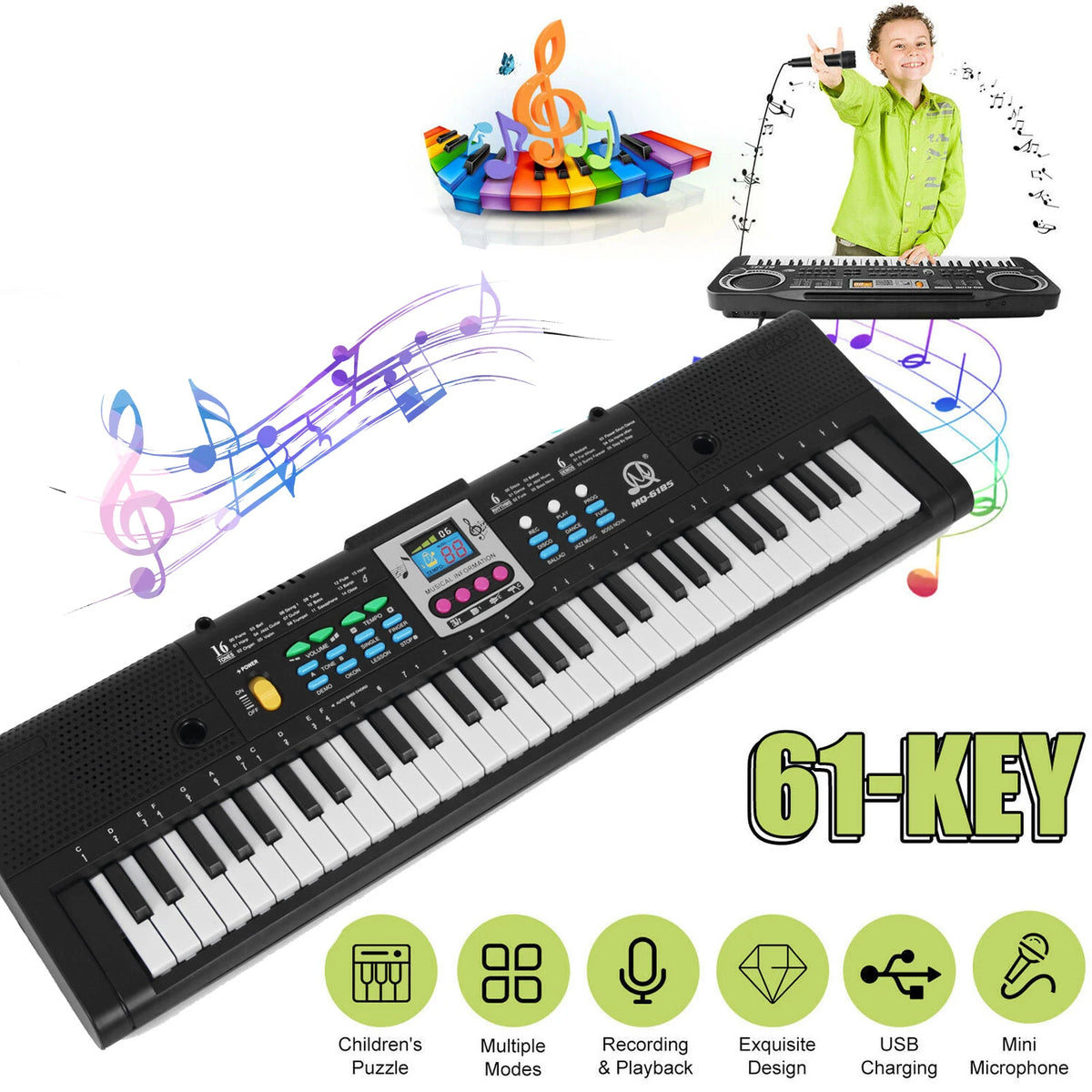 61-Key Electronic Keyboard Piano with Microphone for Beginners