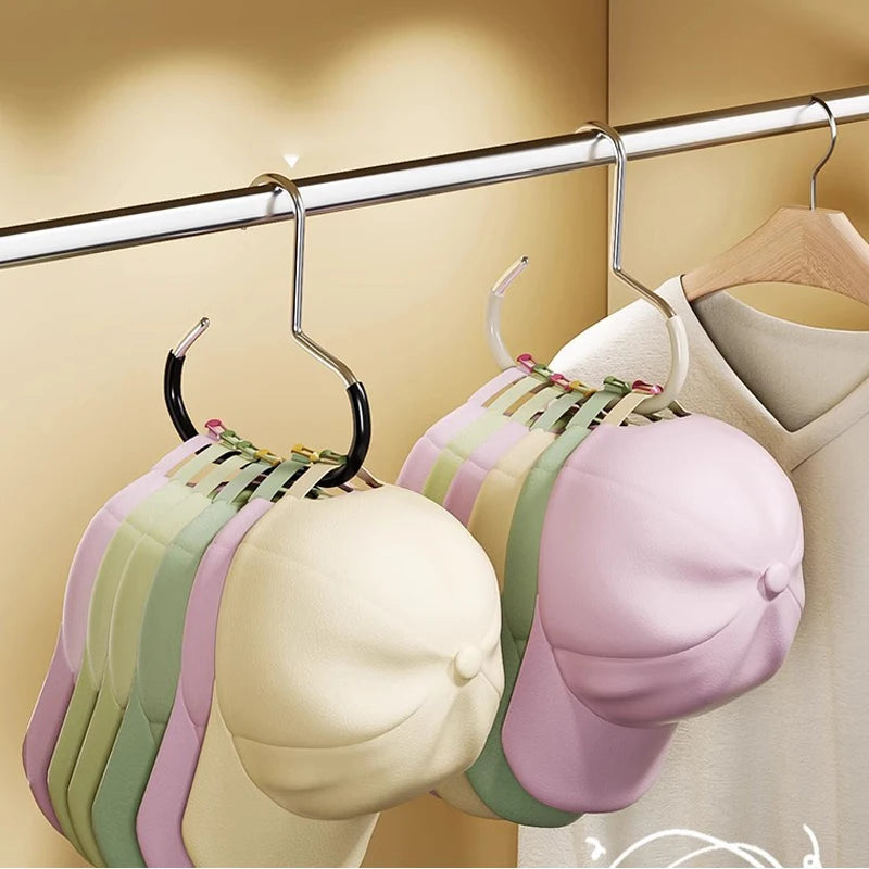 A display of rust-resistant steel round hanger hooks for various items like hats, ties, and bags.