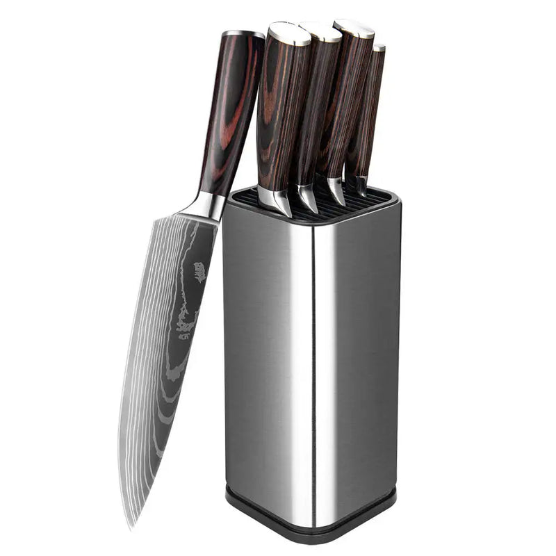 Set de 6 Cuchillos de Cocina de Acero Inoxidable con Bloque de Madera