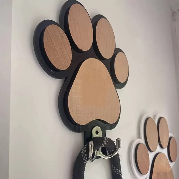 Wooden Paw Print Dog Leash & Collar Wall Hanger