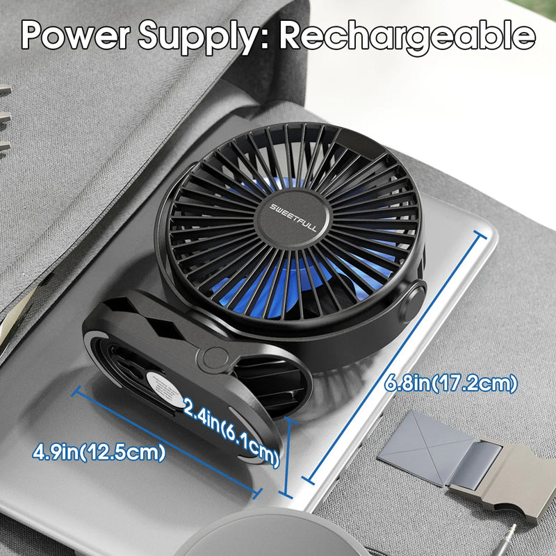 USB-Rechargeable Clip-On Desk Fan with Digital Display