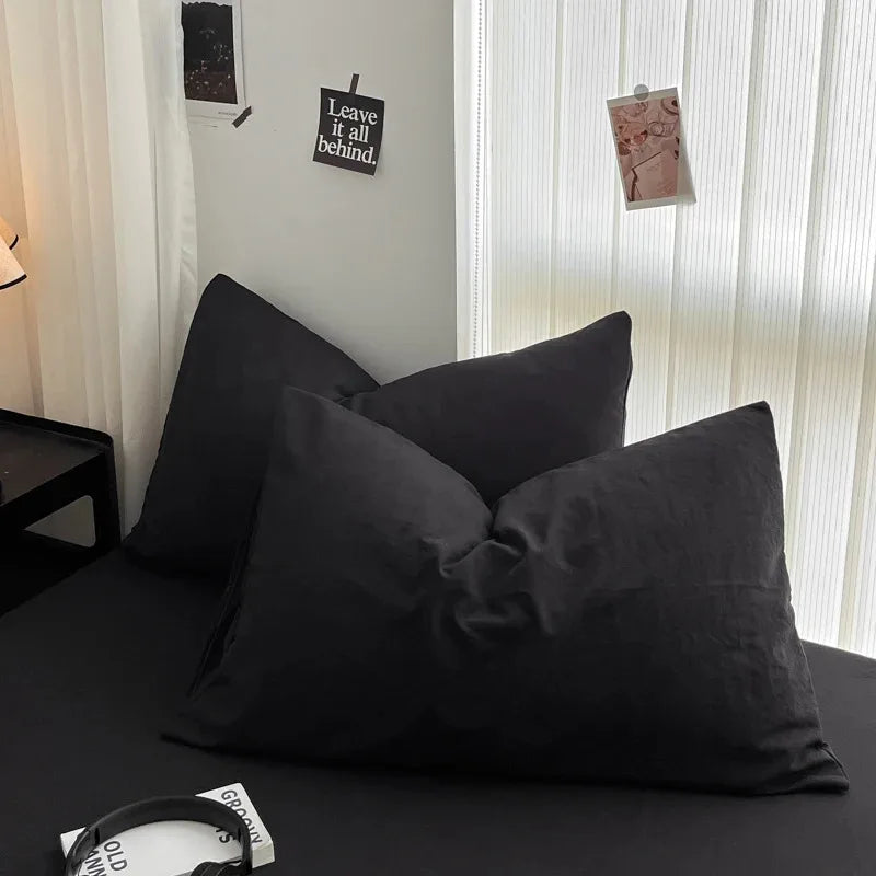 Solid Black Microfiber Duvet Cover Set with Pillowcases