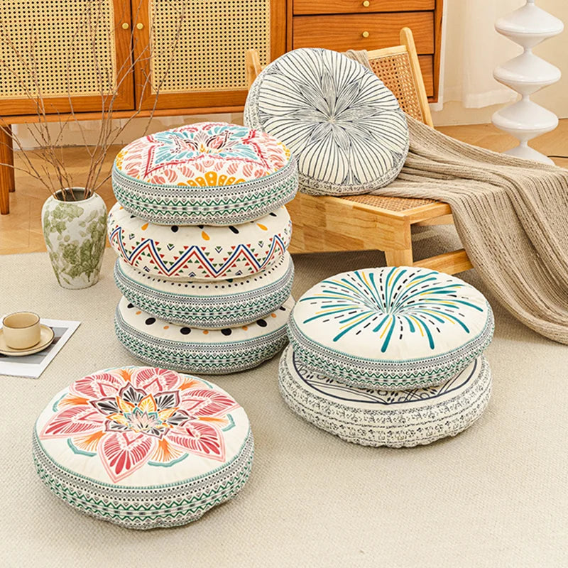 Bohemian Round Floor Cushion with Anti-Slip Base