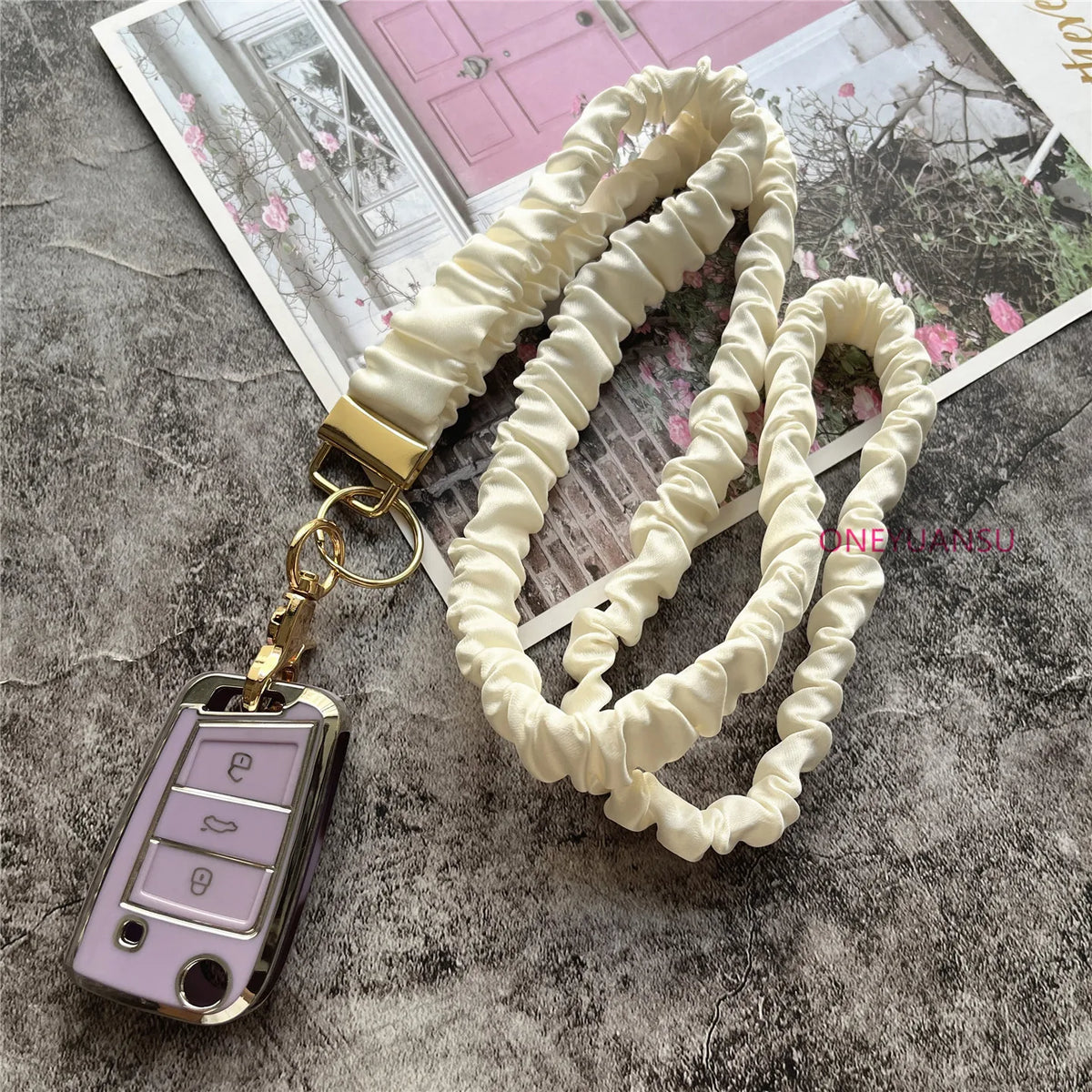 Elegant Gold Keychain Lanyard with Adjustable Neck Strap