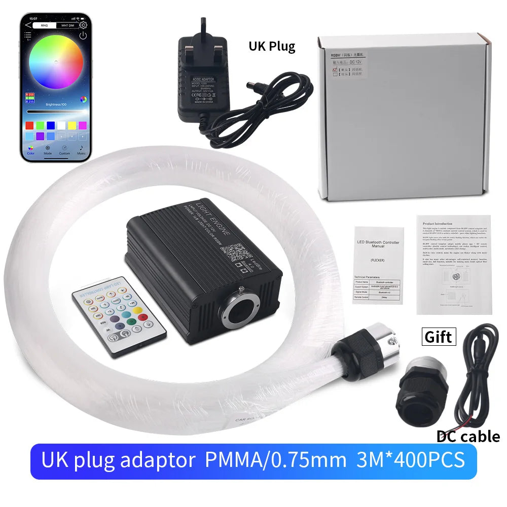16W Starry Sky Fiber Optic Car Ceiling Light with Music Sync
