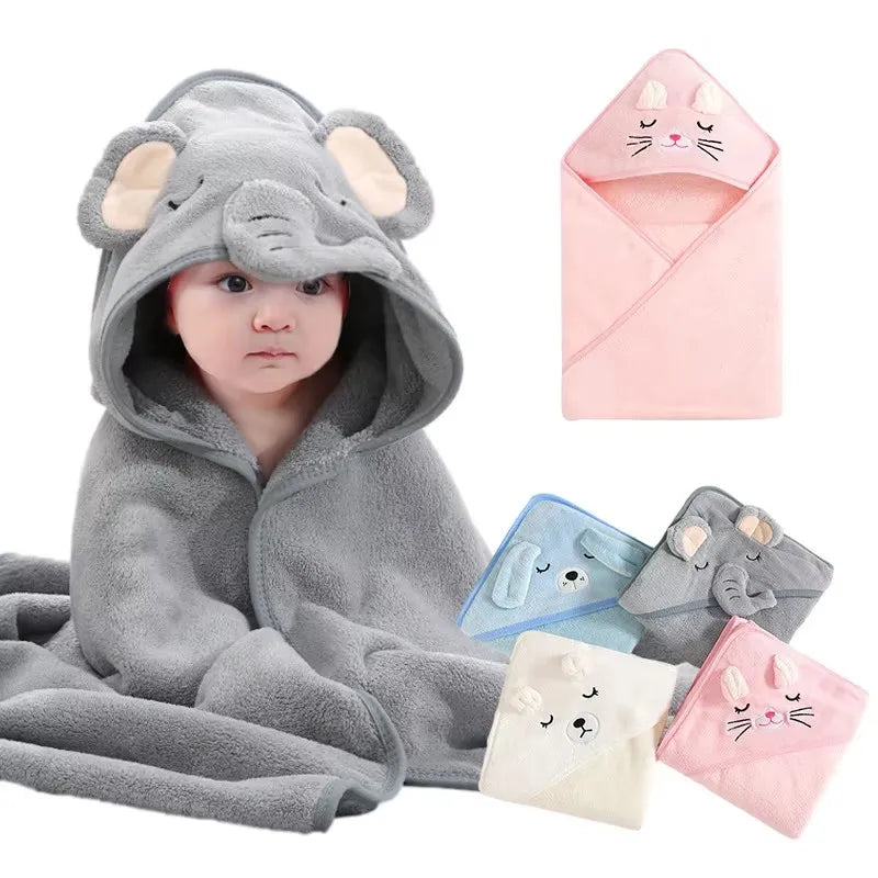 Soft Hooded Baby Towel Robe with Cartoon Animal Design