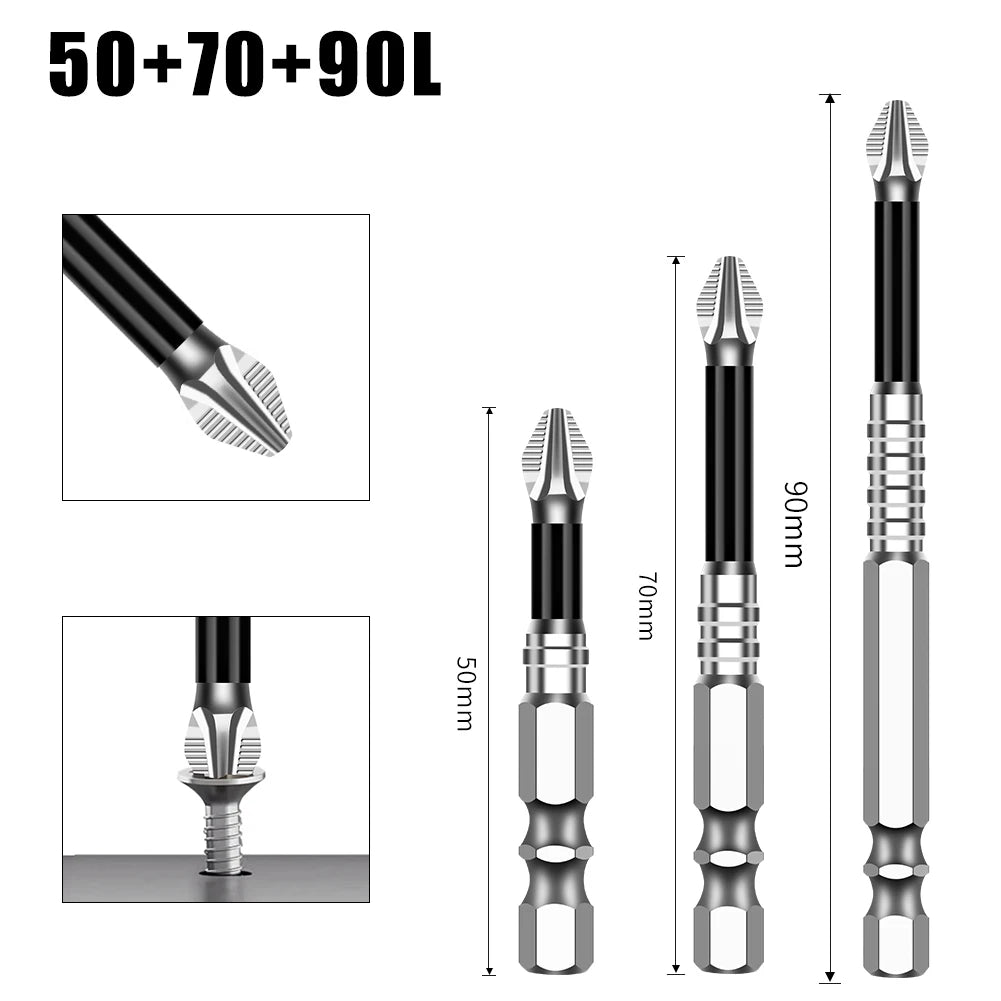 Magnetic Cross Head Screwdriver Bit Set (S2 Steel, Anti-Slip)