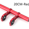 A red aluminum alloy bicycle handlebar extender mount with two mounting brackets.