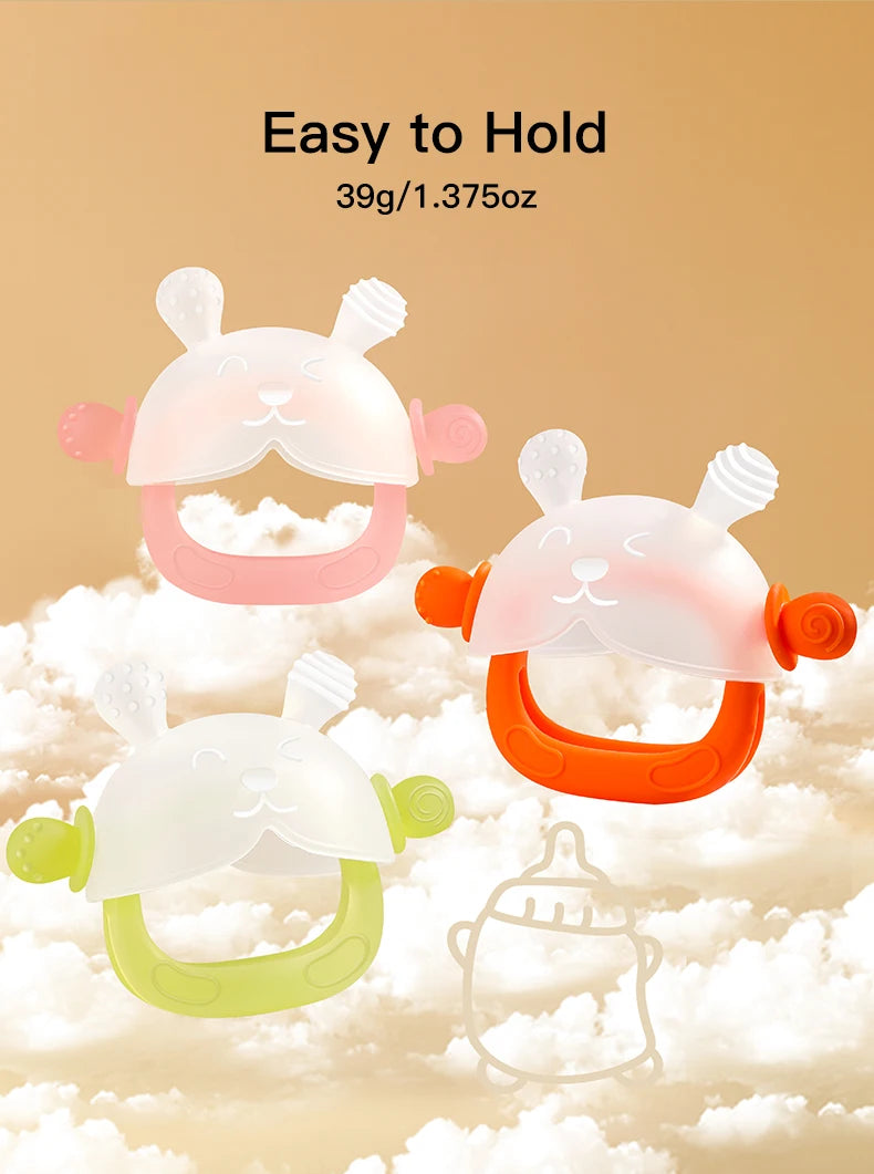 Bunny-Shaped Silicone Teether with Full-Hand Grip for Babies