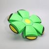 A bright lime green magic flying saucer bouncing ball designed for dogs and kids.