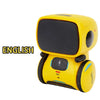A yellow interactive voice-controlled robot toy with a black screen and audio features.