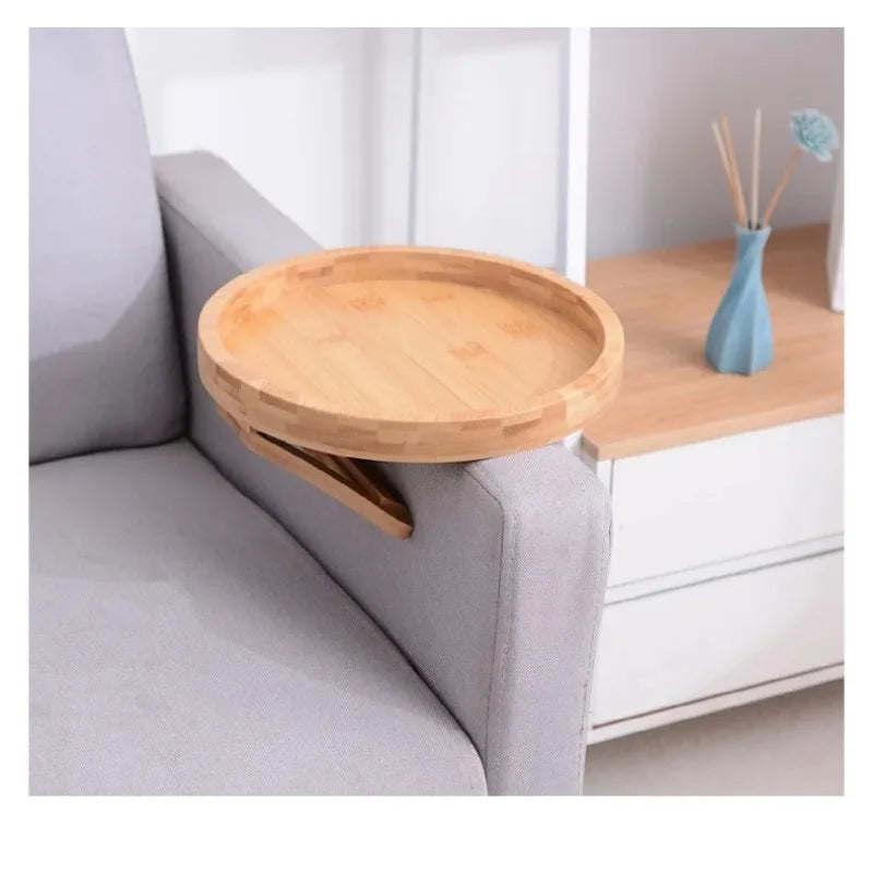 Clip-On Wooden Sofa Side Tray with Integrated Storage