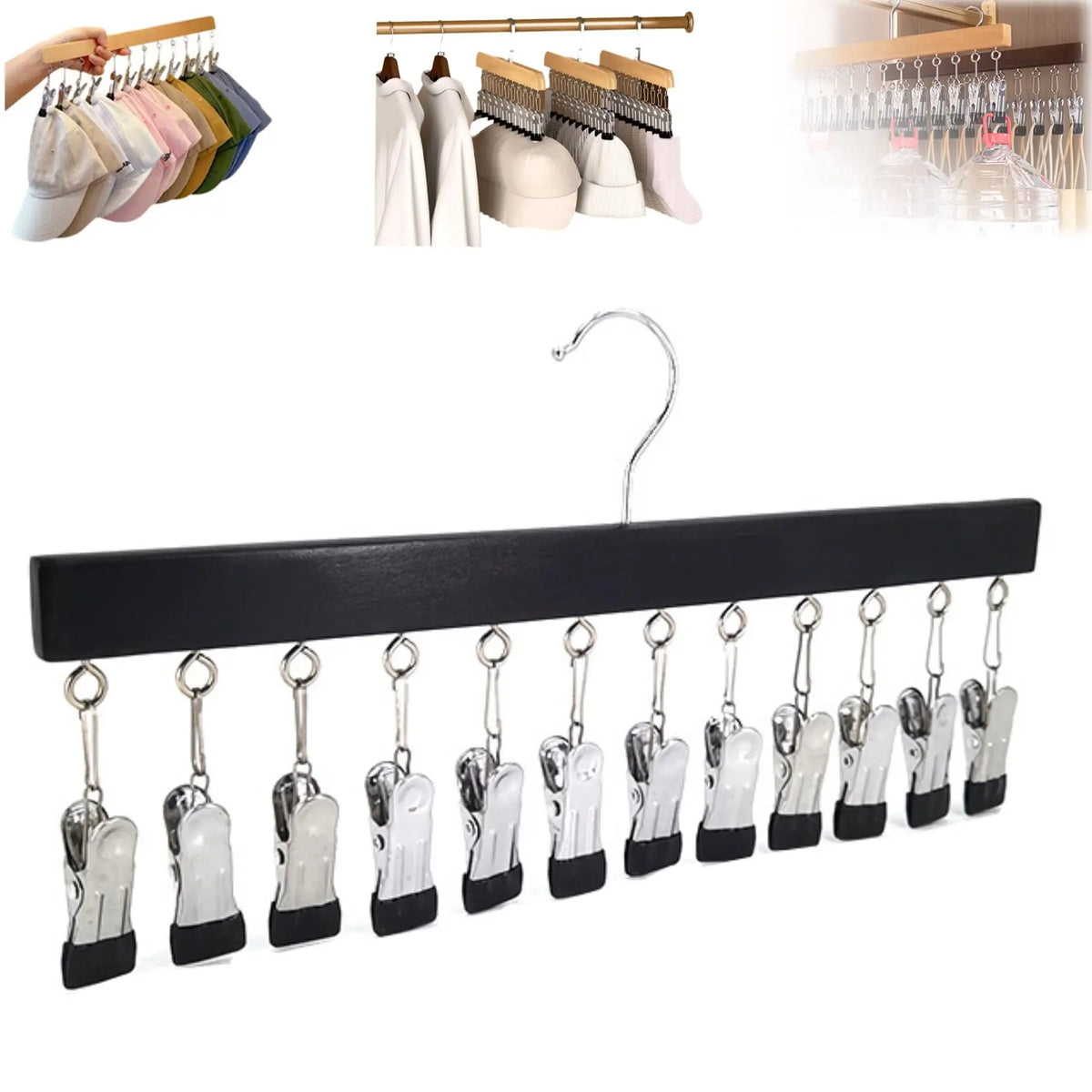 Wooden Multi-Clip Garment Hanger for Closet Organization