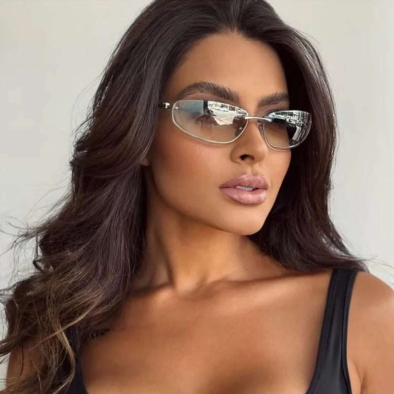 Oval Frameless Sunglasses with Gradient Lenses
