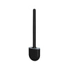 A black silicone toilet brush with a wall-mount holder.